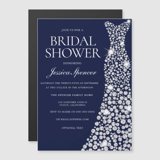 White Diamond Sparkle Dress Vrijgezellenfeest Magnetische Uitnodiging (Voorkant / Achterkant)