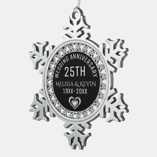 White Diamonds 25e huwelijksjubileum sjabloon Tin Sneeuwvlok Ornament (Rechts)
