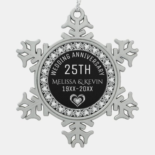 White Diamonds 25e huwelijksjubileum sjabloon Tin Sneeuwvlok Ornament (Voorkant)