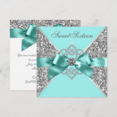 White Diamonds Blauwgroen Blauw Sweet 16 Verjaarda Kaart (Voorkant / Achterkant)