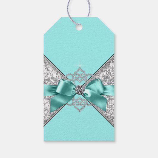 White Diamonds Blauwgroen Blauw Verjaardagsfeest Cadeaulabel (Achterkant)