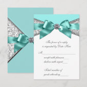 White Diamonds Blauwgroen Blue Sweet 16 RSVP (Voorkant / Achterkant)