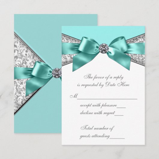 White Diamonds Blauwgroen Blue Sweet 16 RSVP (Voorkant / Achterkant)