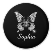 White Diamonds Butterfly, DIY Script Name, Black Keramische Knop (Voorkant)