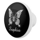 White Diamonds Butterfly, DIY Script Name, Black Keramische Knop (Rechts)