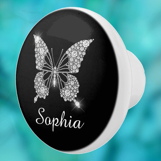 White Diamonds Butterfly, DIY Script Name, Black Keramische Knop