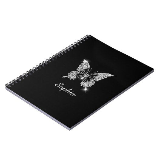 White Diamonds Butterfly, DIY Script Name, Black Notitieboek (Linkerzijde)