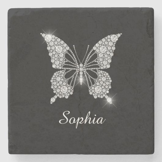 White Diamonds Butterfly, DIY Script Name, Black Stenen Onderzetter (Voorkant)