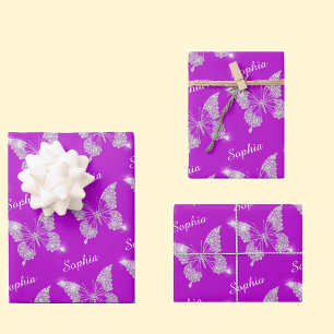 White Diamonds Butterfly Sparkle, DIY Name, Paars Inpakpapier Vel
