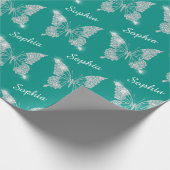 White Diamonds Butterfly Sparkle Script Naam, Blau Cadeaupapier (Hoek)