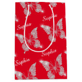 White Diamonds Butterfly Sparkle Script Naam, Rood Medium Cadeauzakje (Voorkant)