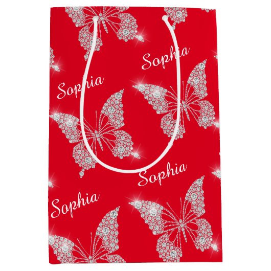 White Diamonds Butterfly Sparkle Script Naam, Rood Medium Cadeauzakje (Voorkant)