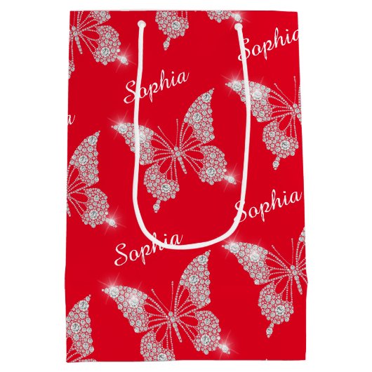 White Diamonds Butterfly Sparkle Script Naam, Rood Medium Cadeauzakje (Achterkant)