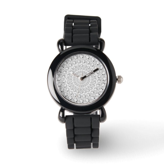 White Diamonds Glitter Circles Patroon Horloge (Voorkant)