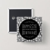 White Diamonds Glitter Happy 25th Birthday Sjabloo Vierkante Button 5,1 Cm (Voorkant /achterkant)