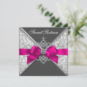 White Diamonds Hot Pink Sweet 16 Verjaardagsfeest Kaart (Staand voorkant)