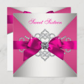 White Diamonds Hot Pink verjaardagsfeestje Kaart (Voorkant / Achterkant)