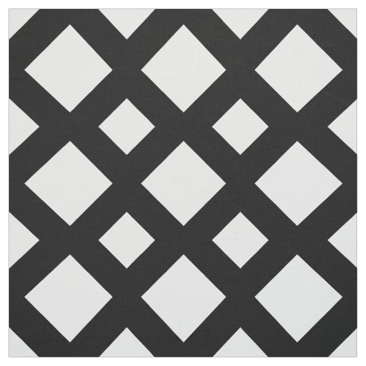 White Diamonds op Black Geometric Fabric Stof (Swatch)