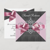 White Diamonds Pink Black Sweet 16 Birthday Party Kaart (Voorkant / Achterkant)