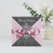 White Diamonds Pink Black Sweet 16 Birthday Party Kaart (Staand voorkant)