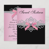 White Diamonds Pink Black Sweet 16 Birthday Party Kaart (Voorkant / Achterkant)