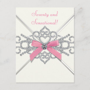 White Diamonds Pink Seventieth Birthday Party Kaart