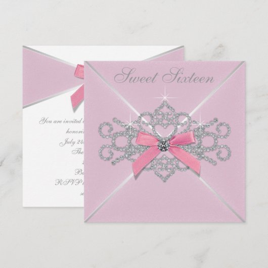 White Diamonds Pink Sweet 16 Birthday Party Kaart (Voorkant / Achterkant)