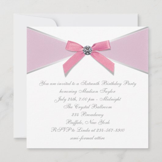White Diamonds Pink Sweet 16 Birthday Party Kaart (Achterkant)