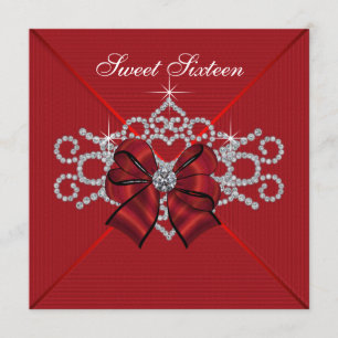 White Diamonds Red Sweet 16 Birthday Party Kaart
