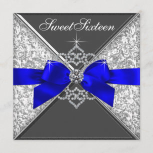 White Diamonds Royal Blue Sweet 16 Verjaardagsfees Kaart