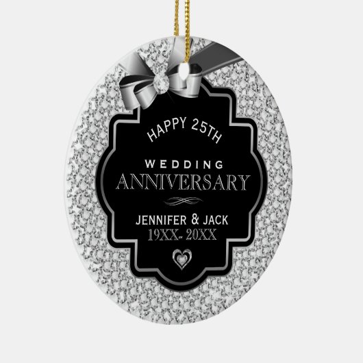 White Diamonds Silver en Black 25 Jubileum Keramisch Ornament (Rechts)