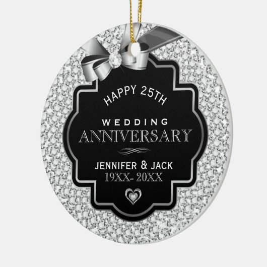 White Diamonds Silver en Black 25 Jubileum Keramisch Ornament (Links)