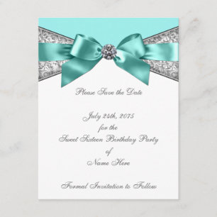 White Diamonds Teal Blue Bewaar de Datum Save The Date