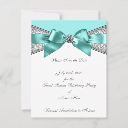 White Diamonds Teal Blue Bewaar de Datum Save The Date (Voorkant)