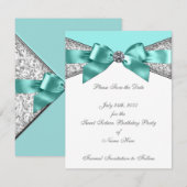 White Diamonds Teal Blue Bewaar de Datum Save The Date (Voorkant / Achterkant)
