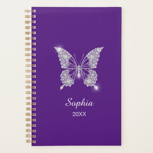 White Diamonds Vlinder Script Naam, Koninklijk Paa Planner (Voorkant)