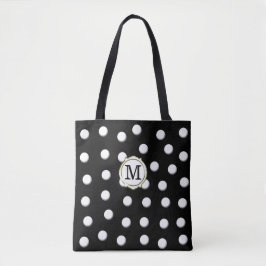 White Dimensional Polka Dots on Black Tote Bag