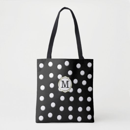 White Dimensional Polka Dots on Black Tote Bag (Voorkant)