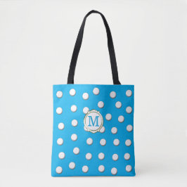 White Dimensional Polka Dots on Sky Blue Tote Bag