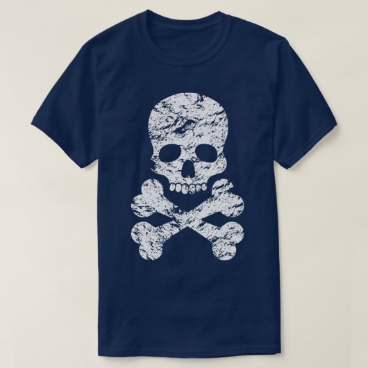 White Distressed Skull en Crossbones T-shirt (Design voorkant)