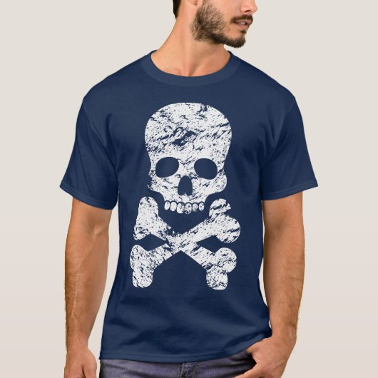 White Distressed Skull en Crossbones T-shirt (Voorkant)