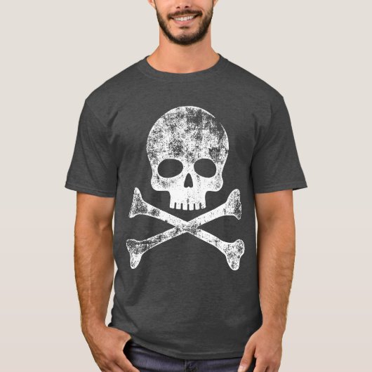 White Distressed Skull en Crossbones T-shirt (Voorkant)