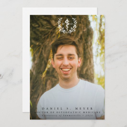 White Doctor of Osteopathic Medicine Afstuderen Aankondiging (Voorkant / Achterkant)
