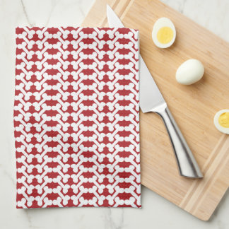 White Dog Bone Herringbone Pattern Brick Red Theedoek