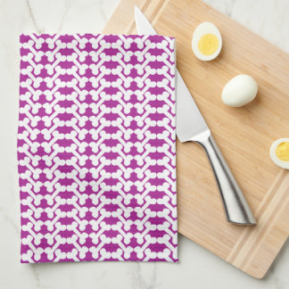 White Dog Bone Herringbone Pattern Dark Magenta Theedoek