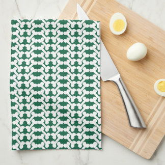 White Dog Bone Herringbone Pattern Hunter Green Theedoek