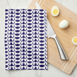 White Dog Bone Herringbone Pattern Navy Blue Theedoek