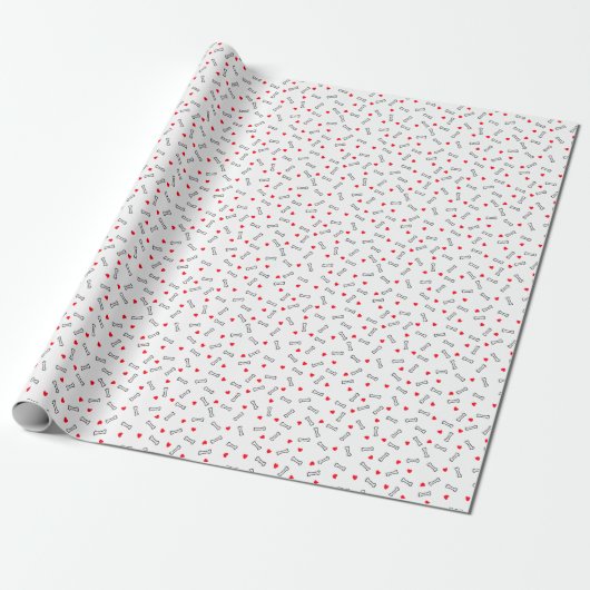 White Dog Bones with Red Hearts Cadeaupapier (Uitgerold)