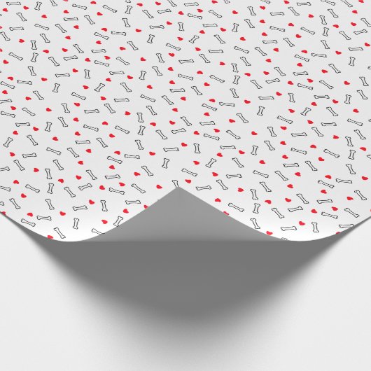 White Dog Bones with Red Hearts Cadeaupapier (Hoek)