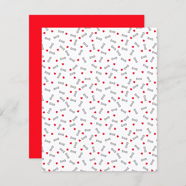 White Dog Botten met Red Hearts Scrapbook Paper (Voorkant / Achterkant)